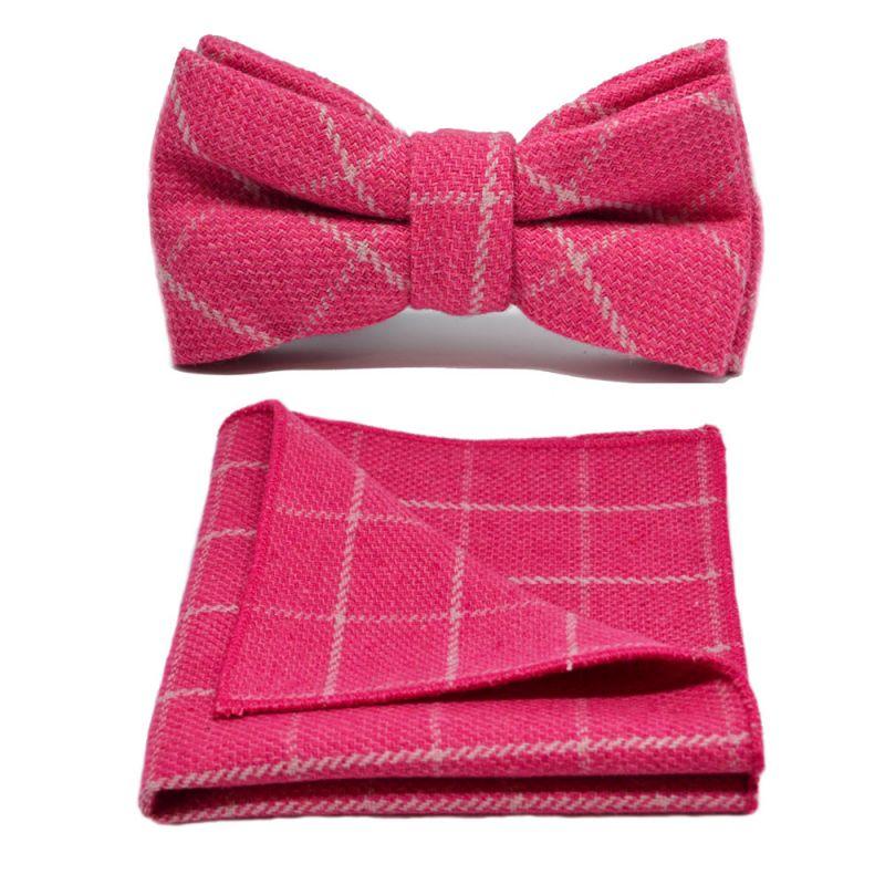 king & priory Fuschia Pink Birdseye Check Bow Tie & Pocket Square Set