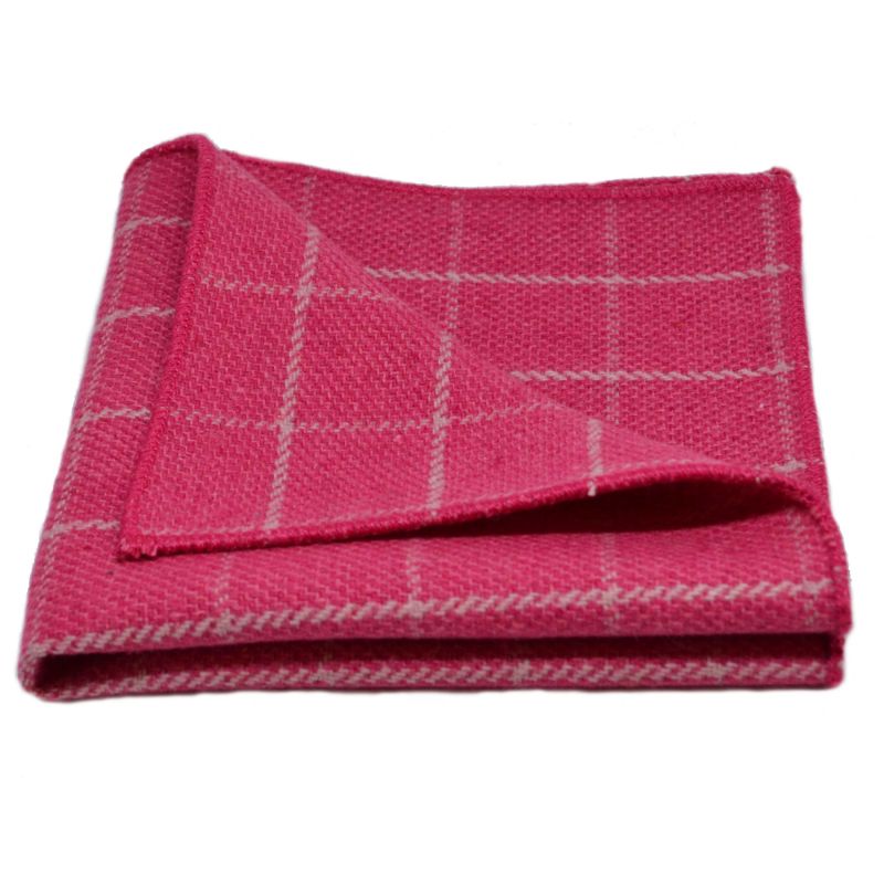 king & priory Fuschia Pink Birdseye Check Pocket Square