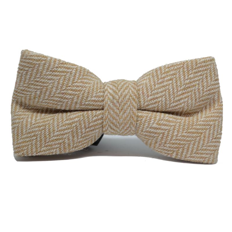 King & Priory Gold & Cream Herringbone Bow Tie & Pocket Square Set