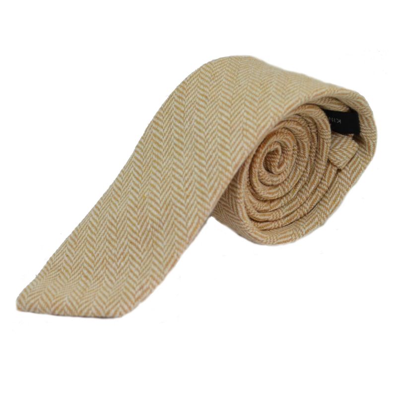 King & Priory Gold & Cream Herringbone Tie & Pocket Square Set