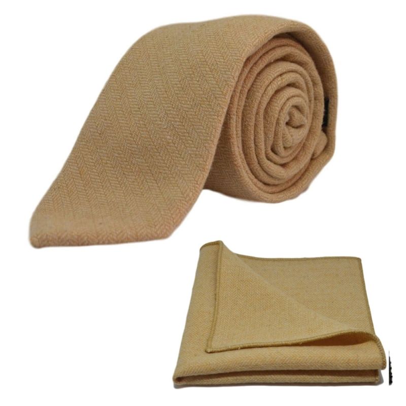 King & Priory Golden Yellow Herringbone Tie & Pocket Square Set