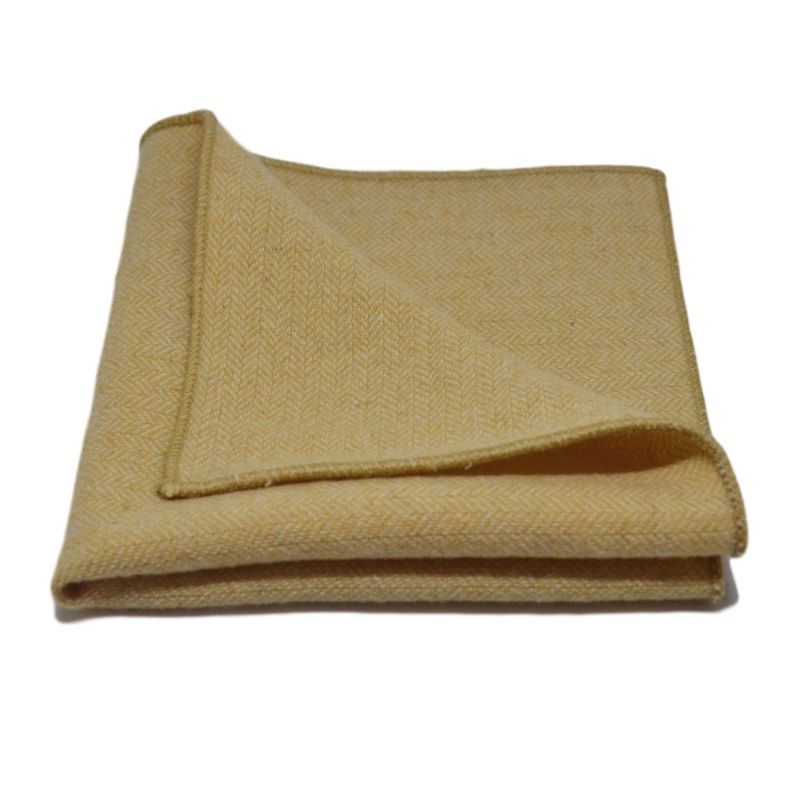 king & priory Golden Yellow Herringbone Tie & Pocket Square Set