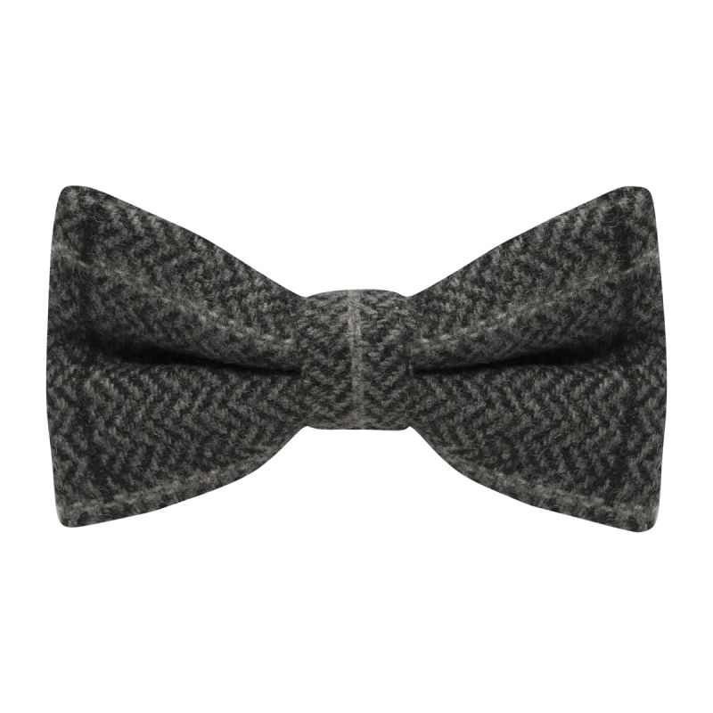king & priory Graphite Grey Herringbone Check Bow Tie