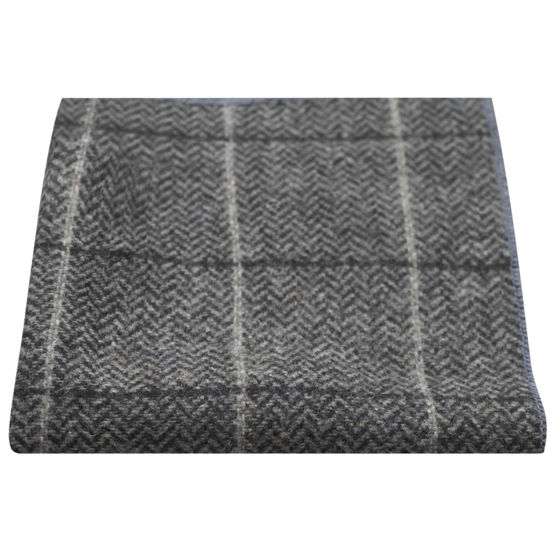 king & priory Graphite Grey Herringbone Check Pocket Square