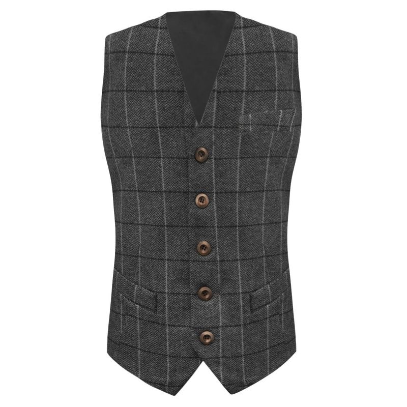 King & Priory Graphite Grey Herringbone Check Waistcoat