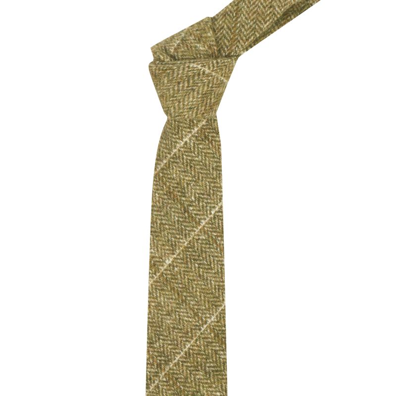 King & Priory Green Herringbone Windowpane Check Tweed Tie