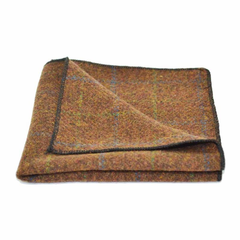 King & Priory Heritage Check Cedar Brown Bow Tie Tie & Pocket Square Set