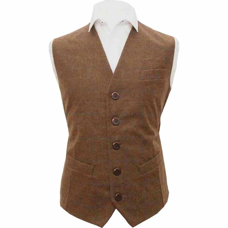 King & Priory Heritage Check Cedar Brown Waistcoat & Bow Tie Set