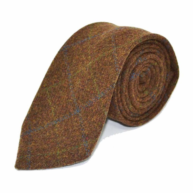 King & Priory Heritage Check Cedar Brown Waistcoat Tie & Pocket Square Set