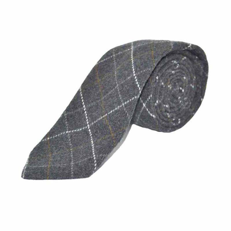 King & Priory Heritage Check Charcoal Grey Bow Tie Tie & Pocket Square Set