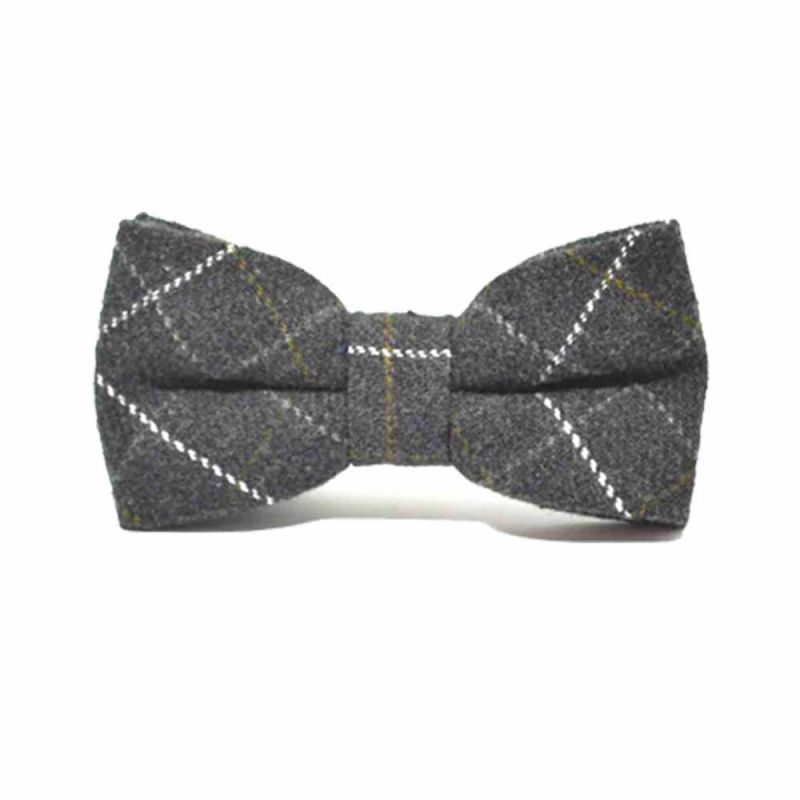 King & Priory Heritage Check Charcoal Grey Bow Tie Tie & Pocket Square Set