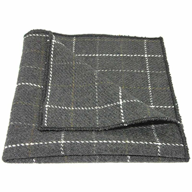 king & priory Heritage Check Charcoal Grey Pocket Square