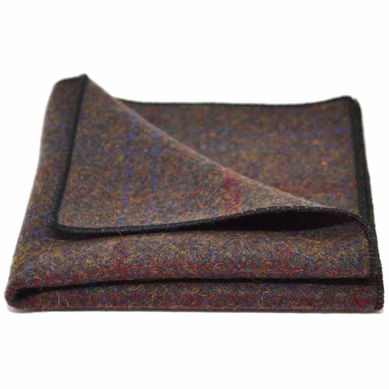 King & Priory Heritage Check Earth Brown Bow Tie & Pocket Square Set Boxed