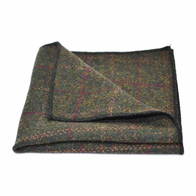 King & Priory Heritage Check Moss Green Tie & Pocket Square Set