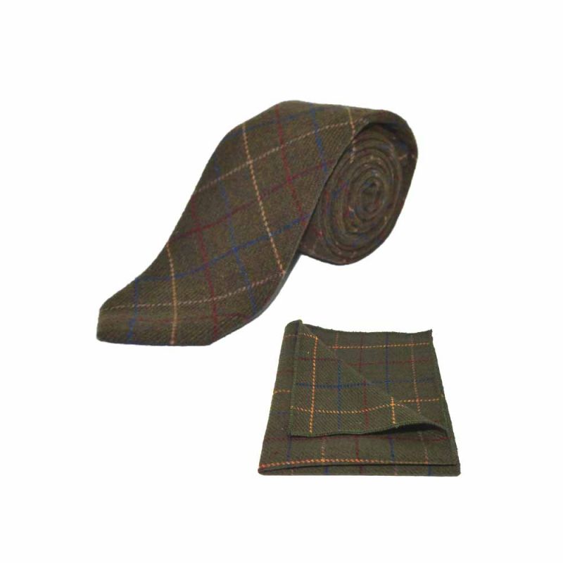 King & Priory Heritage Check Regency Green Tie & Pocket Square Set Boxed