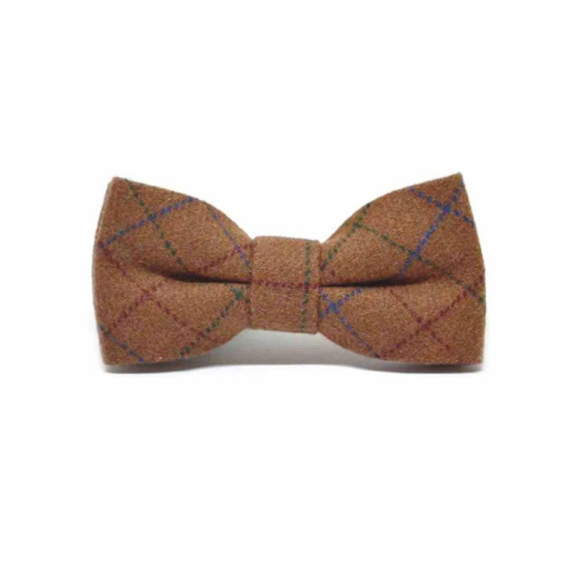 King & Priory Heritage Check Rustic Brown Bow Tie & Pocket Square Set