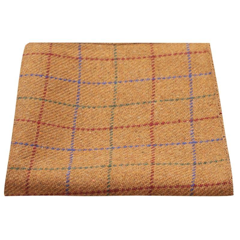 king & priory Heritage Check Rustic Brown Pocket Square