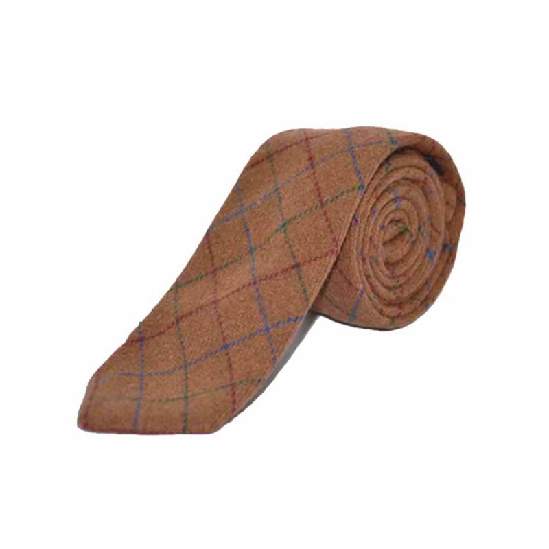 King & Priory Heritage Check Rustic Brown Tie & Pocket Square Set