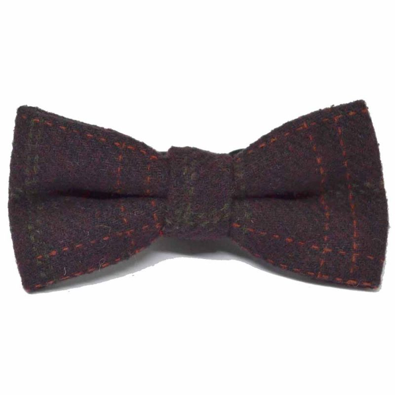 King & Priory Heritage Check Wine Bow Tie & Pocket Square Set