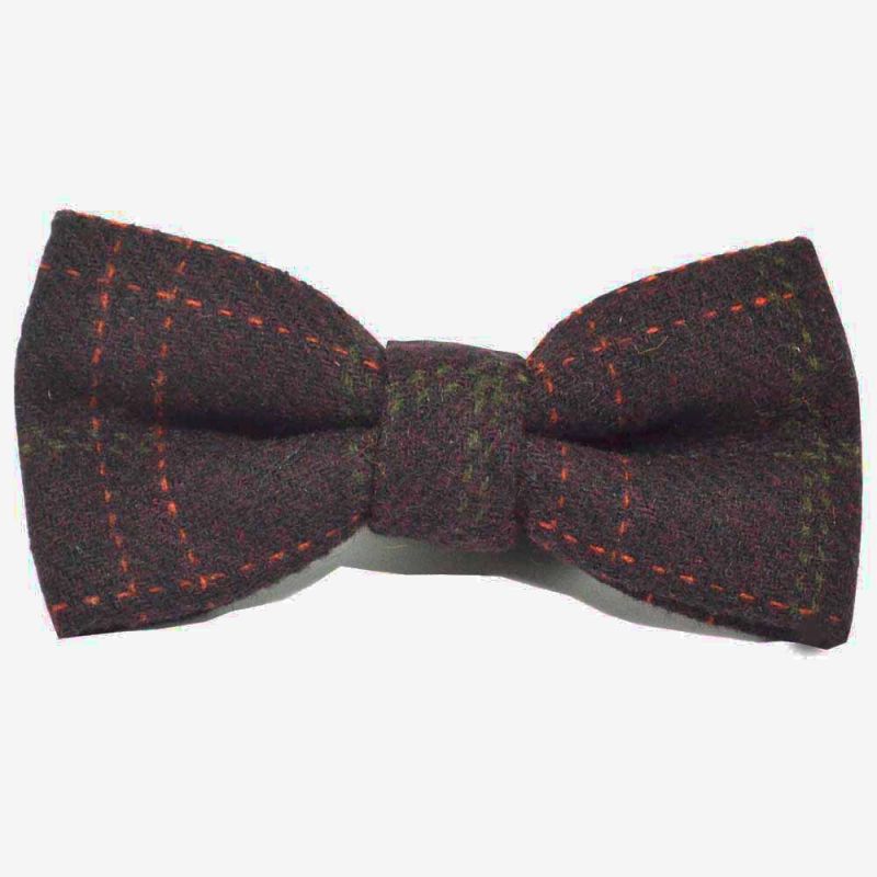 King & Priory Heritage Check Wine Bow Tie & Pocket Square Set Boxed