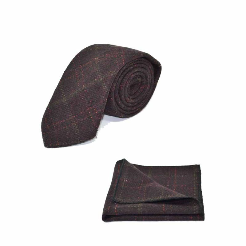 king & priory Heritage Check Wine Tie & Pocket Square Set