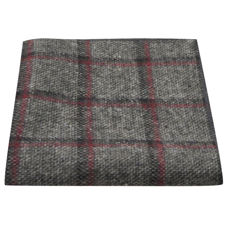 king & priory Heritage Pebble Grey Check Pocket Square