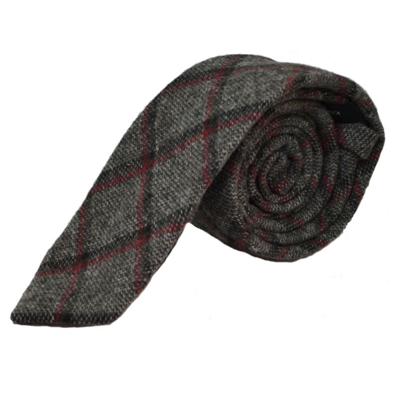 King & Priory Heritage Pebble Grey Check Tie Bow Tie & Pocket Square Set