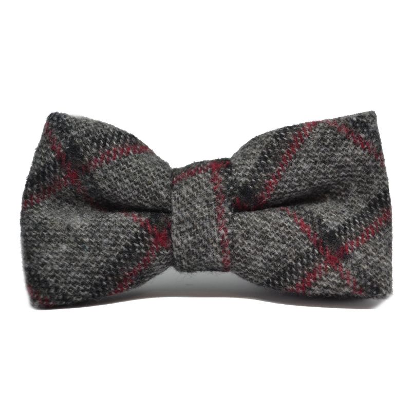 King & Priory Heritage Pebble Grey Check Tie Bow Tie & Pocket Square Set