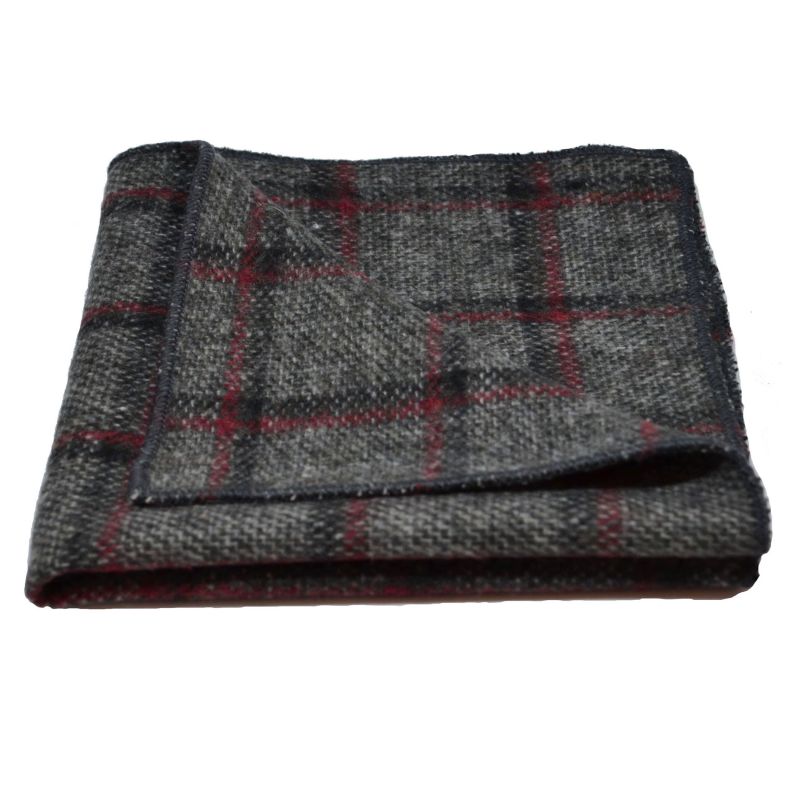 King & Priory Heritage Pebble Grey Check Tie Bow Tie & Pocket Square Set