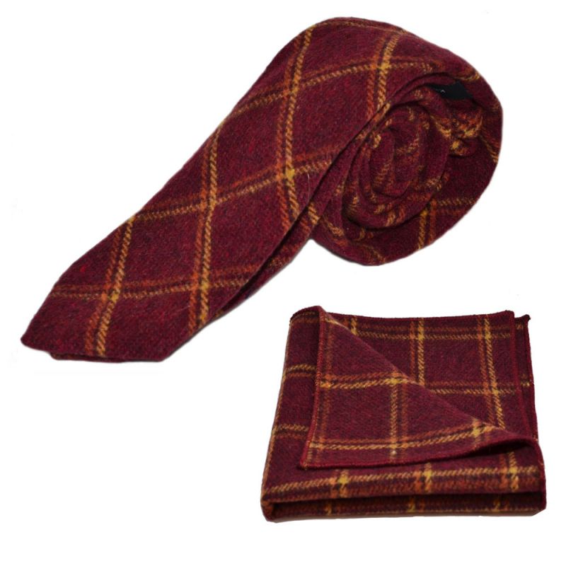 king & priory Heritage Warm Red Check Tie & Pocket Square Set