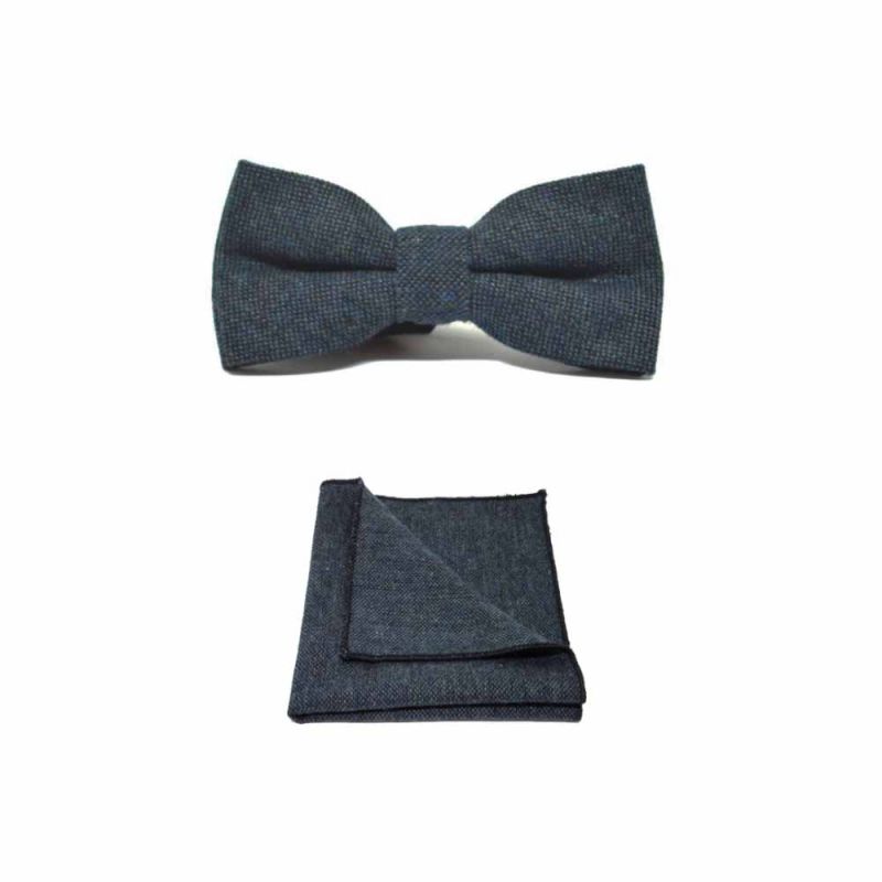 King & Priory Highland Weave Deep Blue Bow Tie & Pocket Square Set Boxed