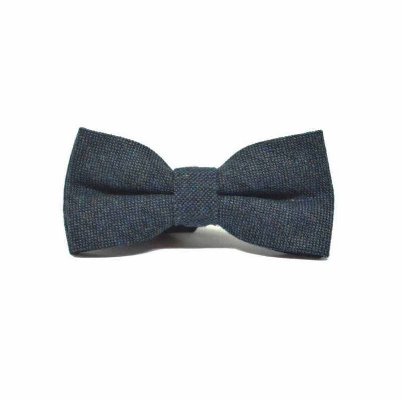 King & Priory Highland Weave Deep Blue Bow Tie & Pocket Square Set Boxed