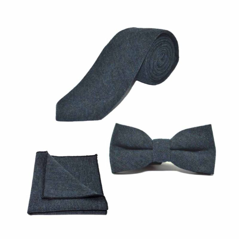king & priory Highland Weave Deep Blue Bow Tie Tie & Pocket Square Set