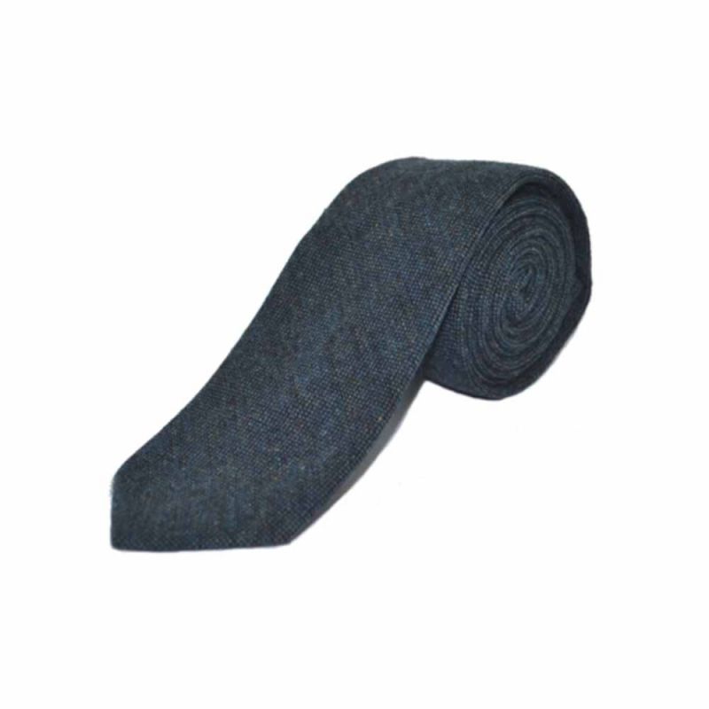 King & Priory Highland Weave Deep Blue Tie & Pocket Square Set