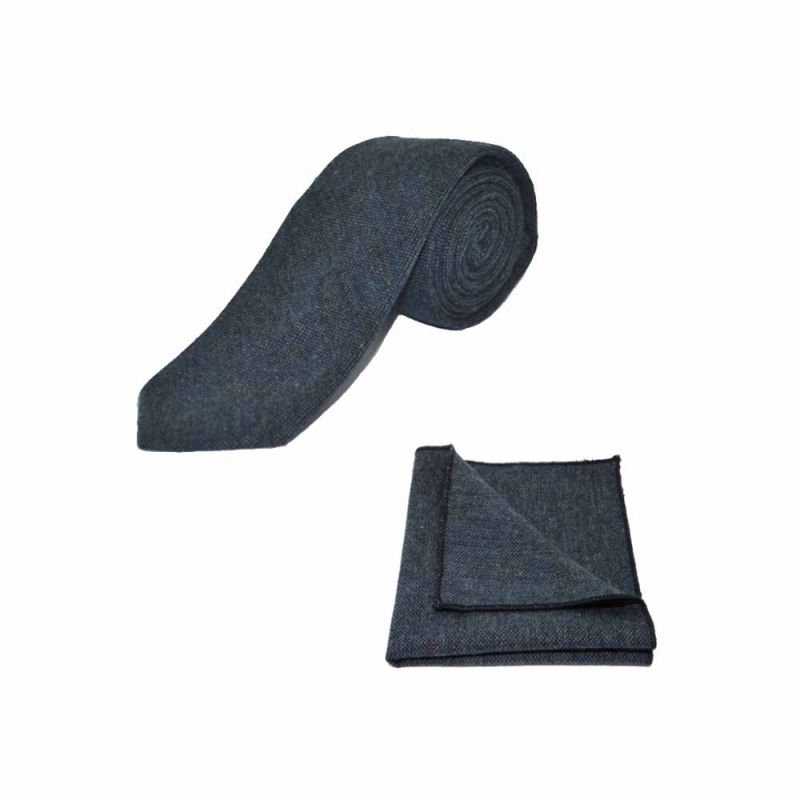 king & priory Highland Weave Deep Blue Tie & Pocket Square Set