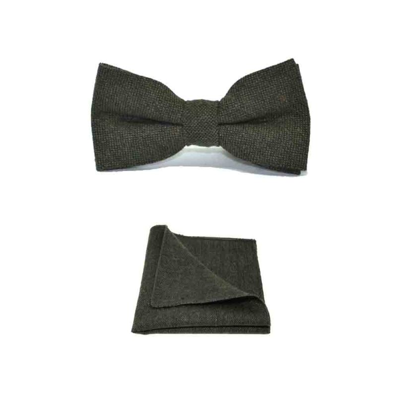 King & Priory Highland Weave Forest Green Bow Tie & Pocket Square Set Boxed