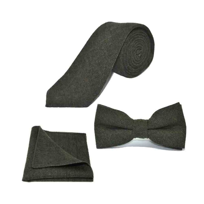 King & Priory Highland Weave Forest Green Bow Tie Tie & Pocket Square Set Boxed