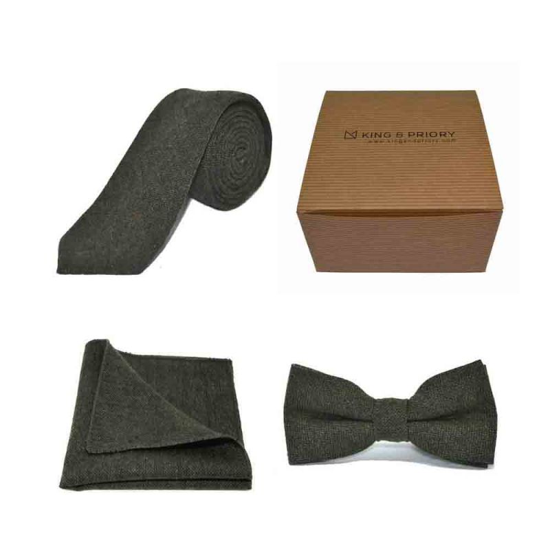 king & priory Highland Weave Forest Green Bow Tie Tie & Pocket Square Set Boxed