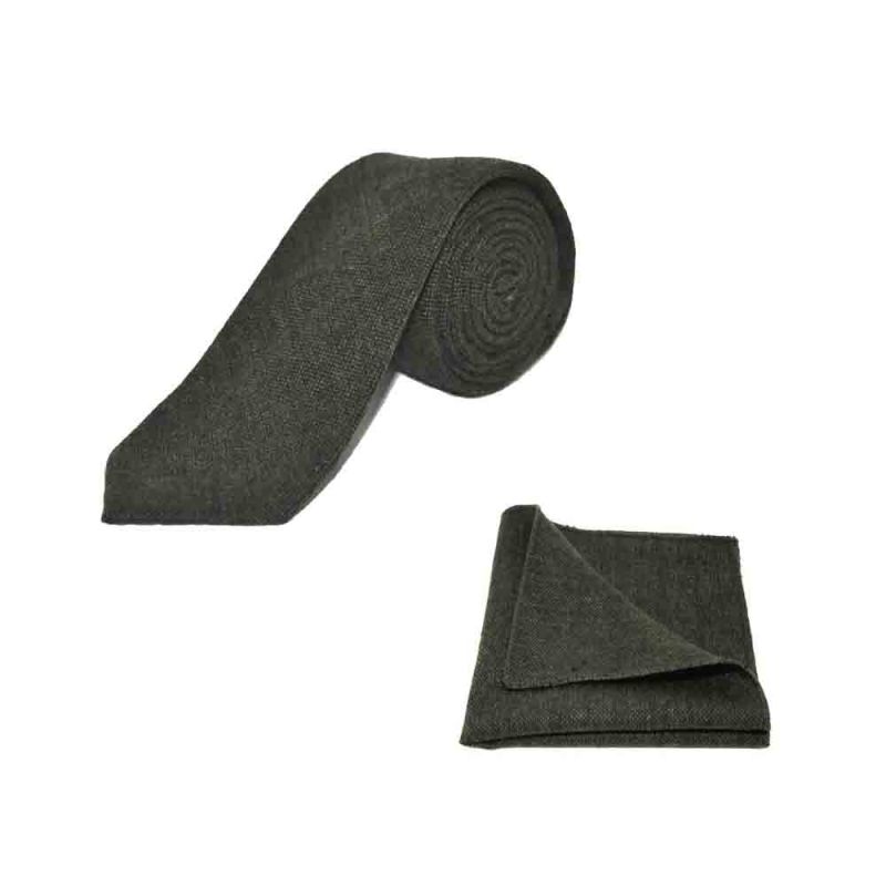 king & priory Highland Weave Forest Green Tie & Pocket Square Set