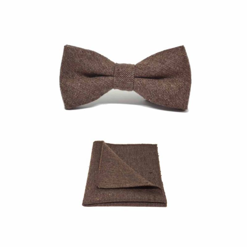 king & priory Highland Weave Hessian Brown Bow Tie & Pocket Square Set