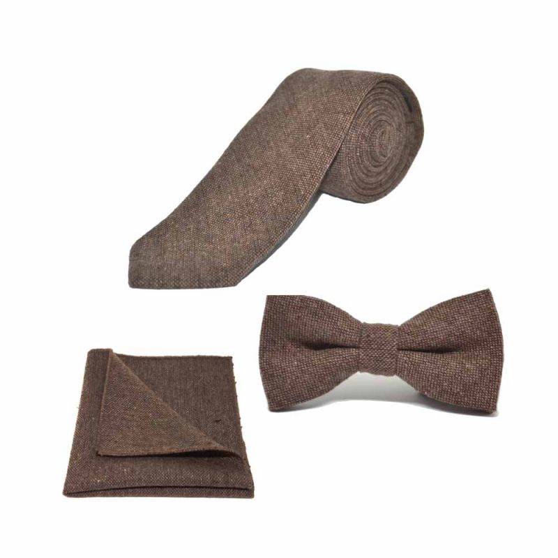 king & priory Highland Weave Hessian Brown Bow Tie Tie & Pocket Square Set