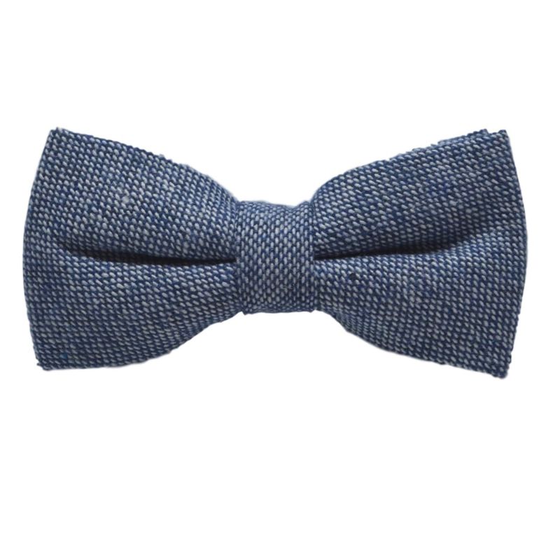 King & Priory Highland Weave Stonewashed Blue Bow Tie & Pocket Square Set