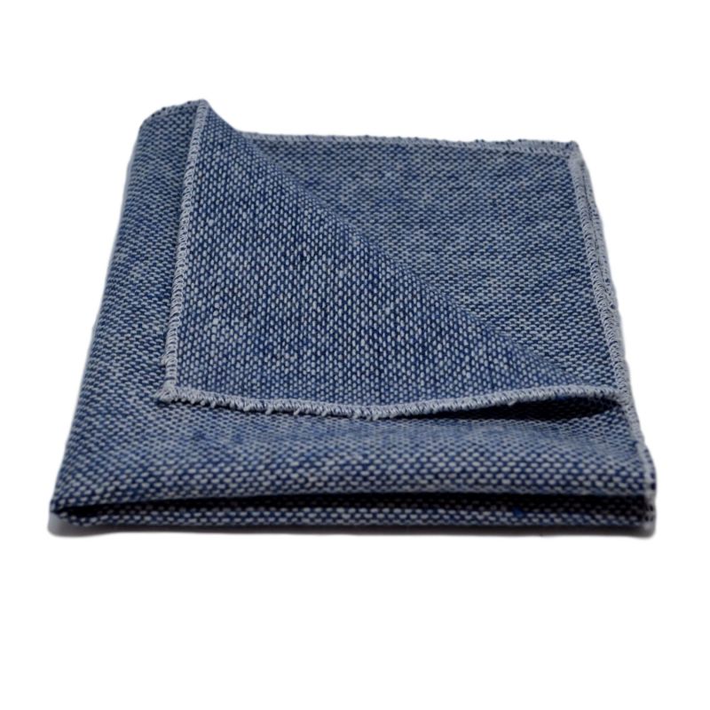 King & Priory Highland Weave Stonewashed Blue Bow Tie & Pocket Square Set