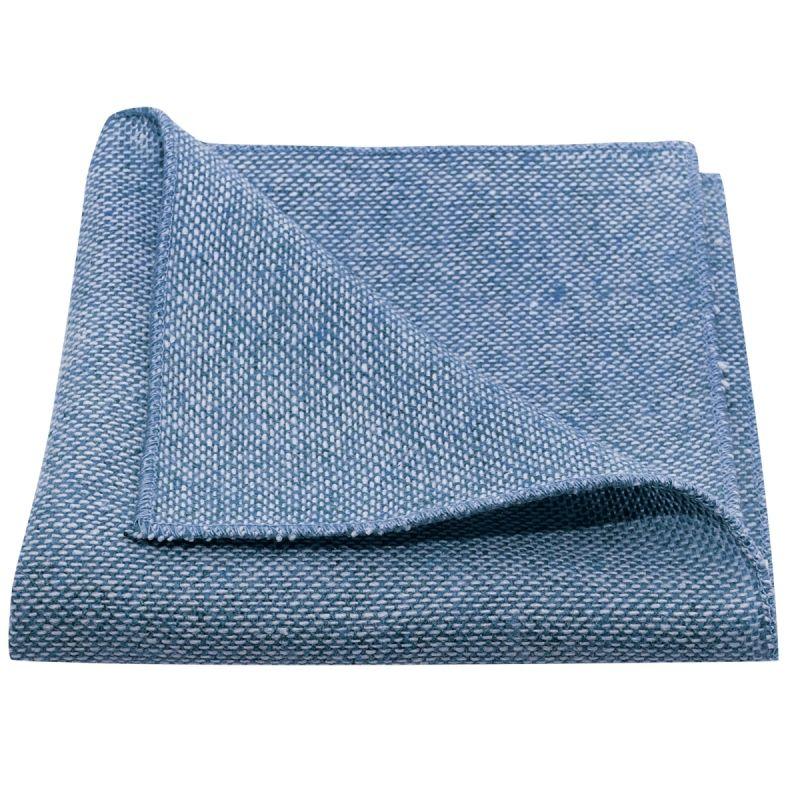 King & Priory Highland Weave Stonewashed Blue Pocket Square