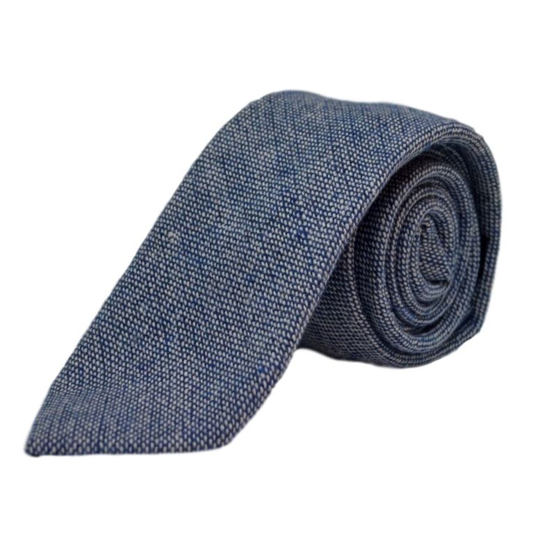 King & Priory Highland Weave Stonewashed Blue Tie & Pocket Square Set