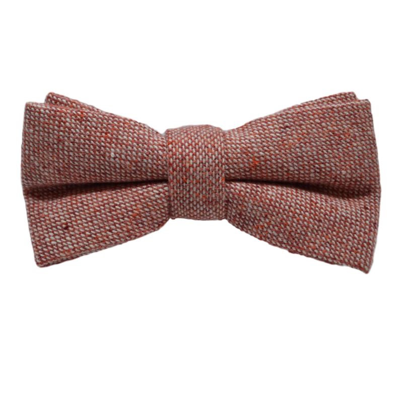 King & Priory Highland Weave Stonewashed Brick Red Bow Tie & Pocket Square Set