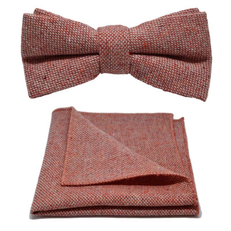 king & priory Highland Weave Stonewashed Brick Red Bow Tie & Pocket Square Set