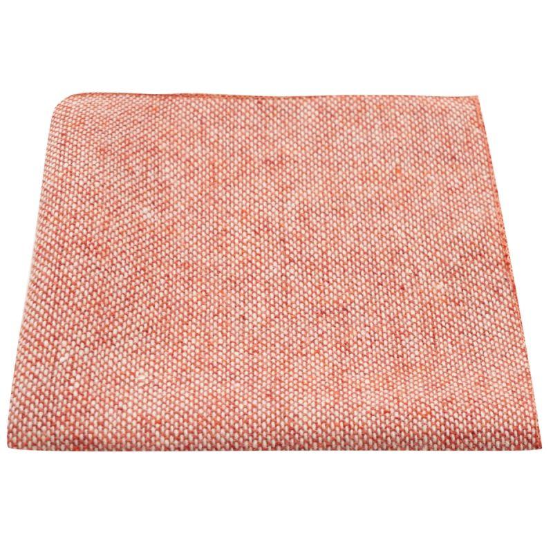king & priory Highland Weave Stonewashed Brick Red Pocket Square
