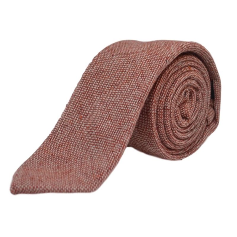 King & Priory Highland Weave Stonewashed Brick Red Tie & Pocket Square Set