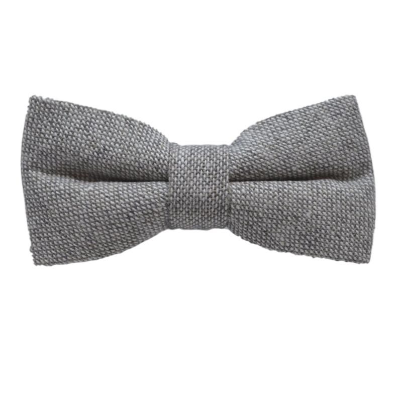 King & Priory Highland Weave Stonewashed Light Grey Bow Tie & Pocket Square Set
